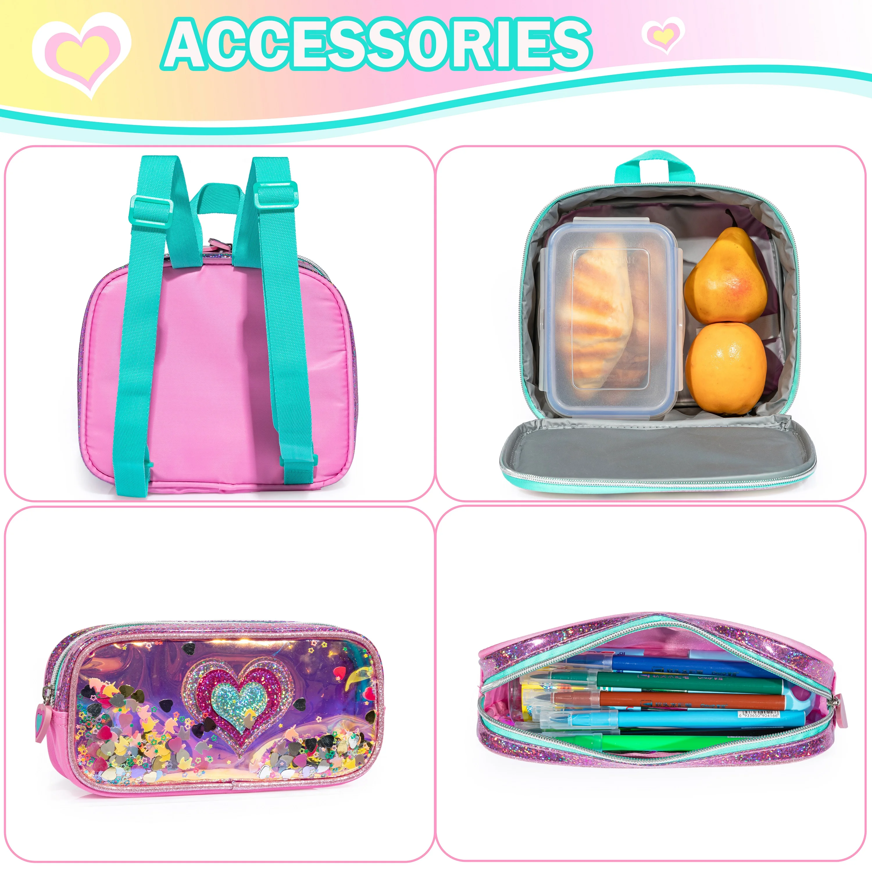 Backpack for Girls 16" Backpacks for Girls for School Sequin Backpack with Lunch Box for Elementary Students