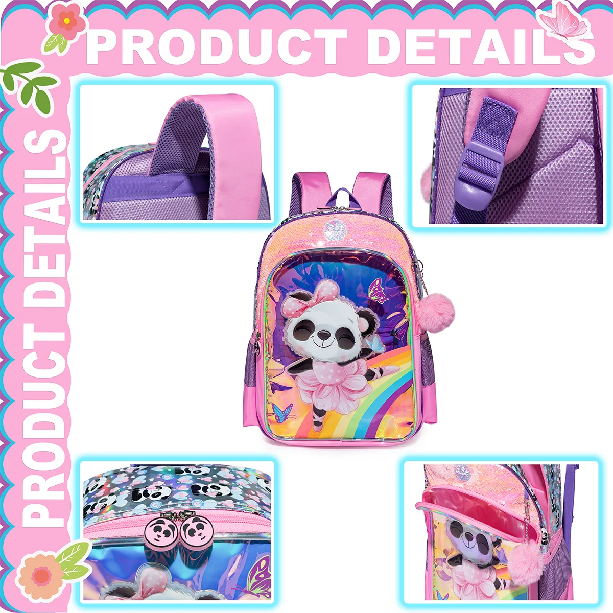 Backpack for Girls 16" Backpacks for Girls for School Sequin Backpack with Lunch Box for Elementary Students