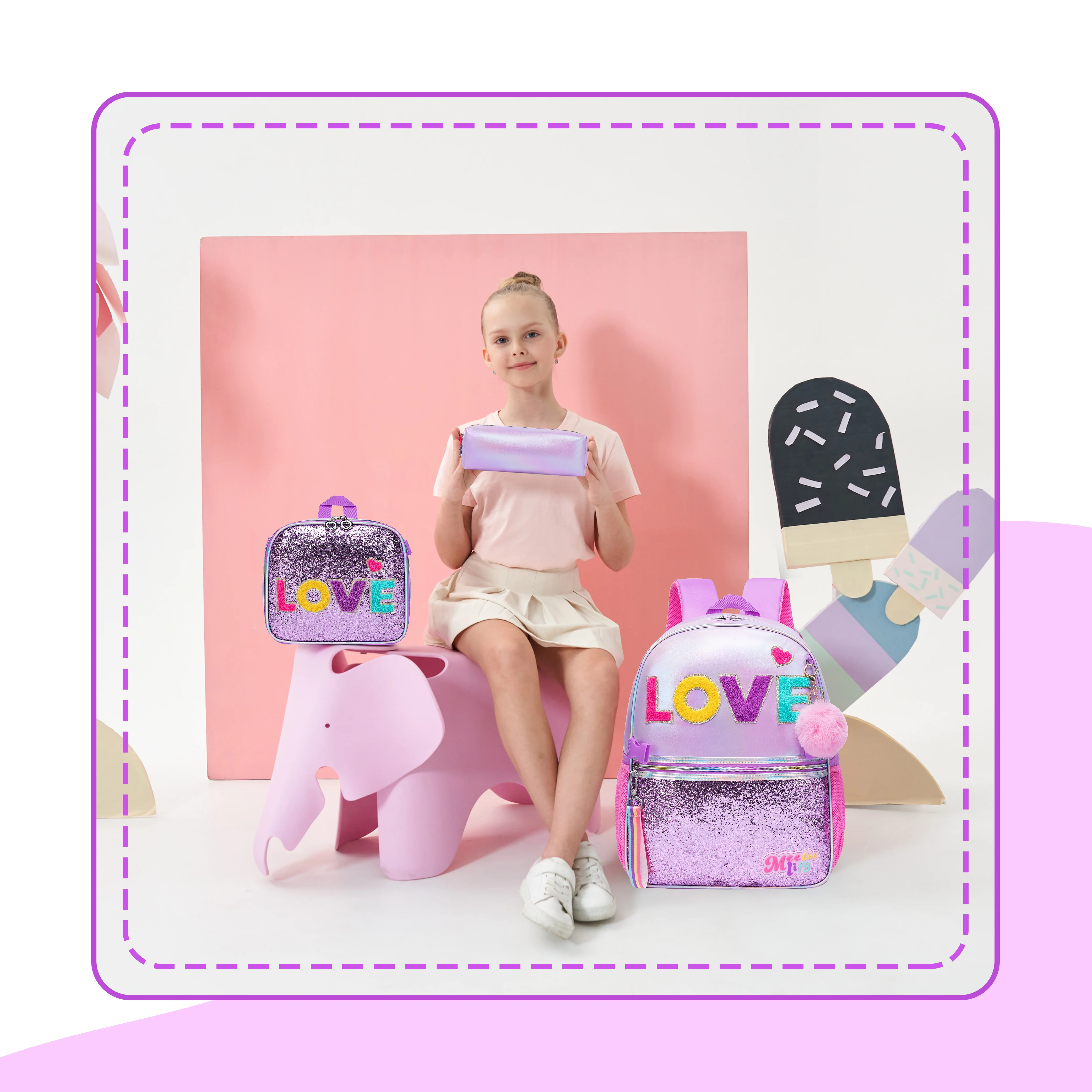 Backpack for Girls 16" Backpacks for Girls for School Sequin Backpack with Lunch Box for Elementary Students