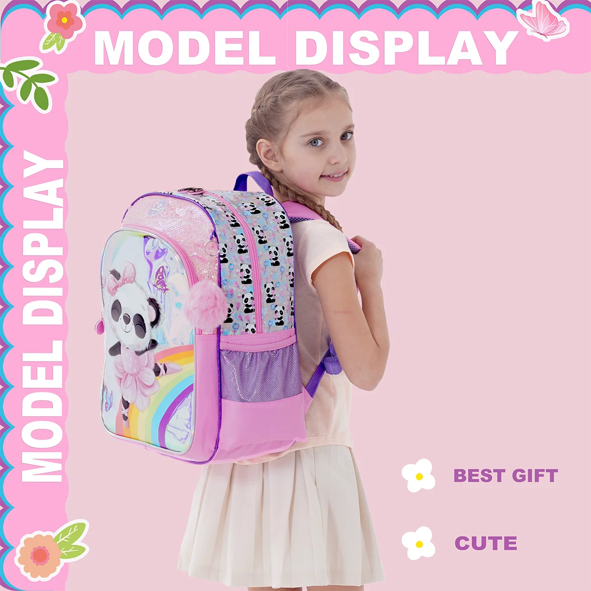Backpack for Girls 16" Backpacks for Girls for School Sequin Backpack with Lunch Box for Elementary Students