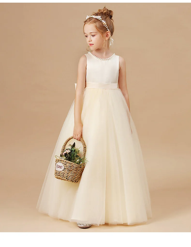 Girls' Premium Princess Dress with Oversized Bow – Full Tulle Flower Girl & Recital Gown for Piano Performances