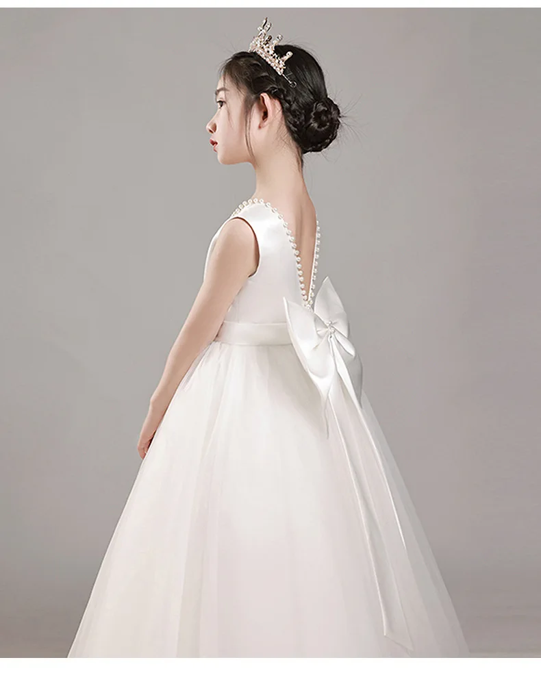 Girls' Premium Princess Dress with Oversized Bow – Full Tulle Flower Girl & Recital Gown for Piano Performances
