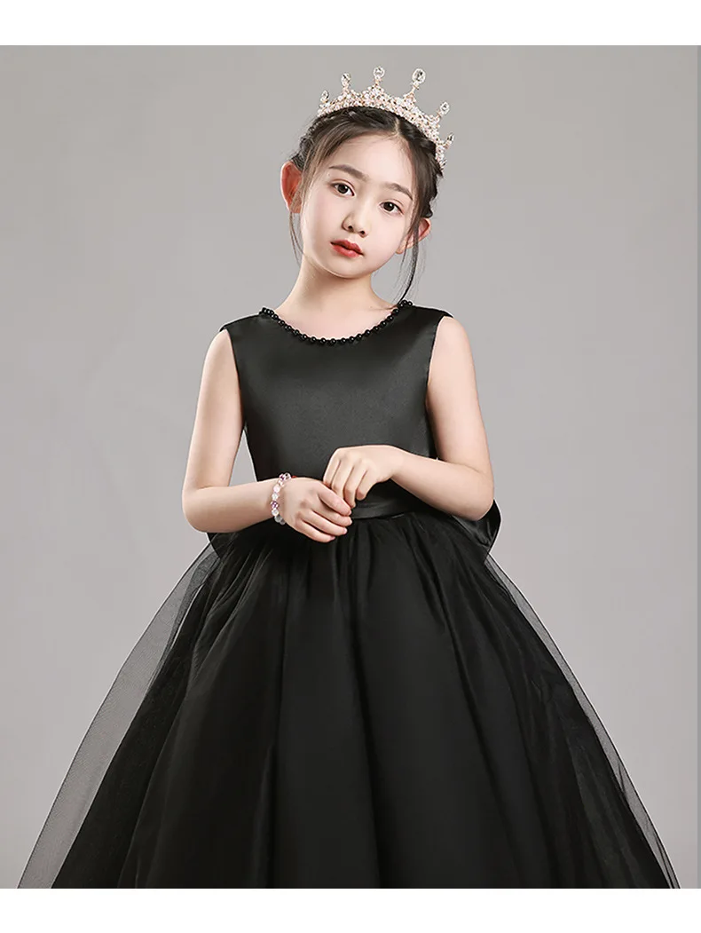 Girls' Premium Princess Dress with Oversized Bow – Full Tulle Flower Girl & Recital Gown for Piano Performances
