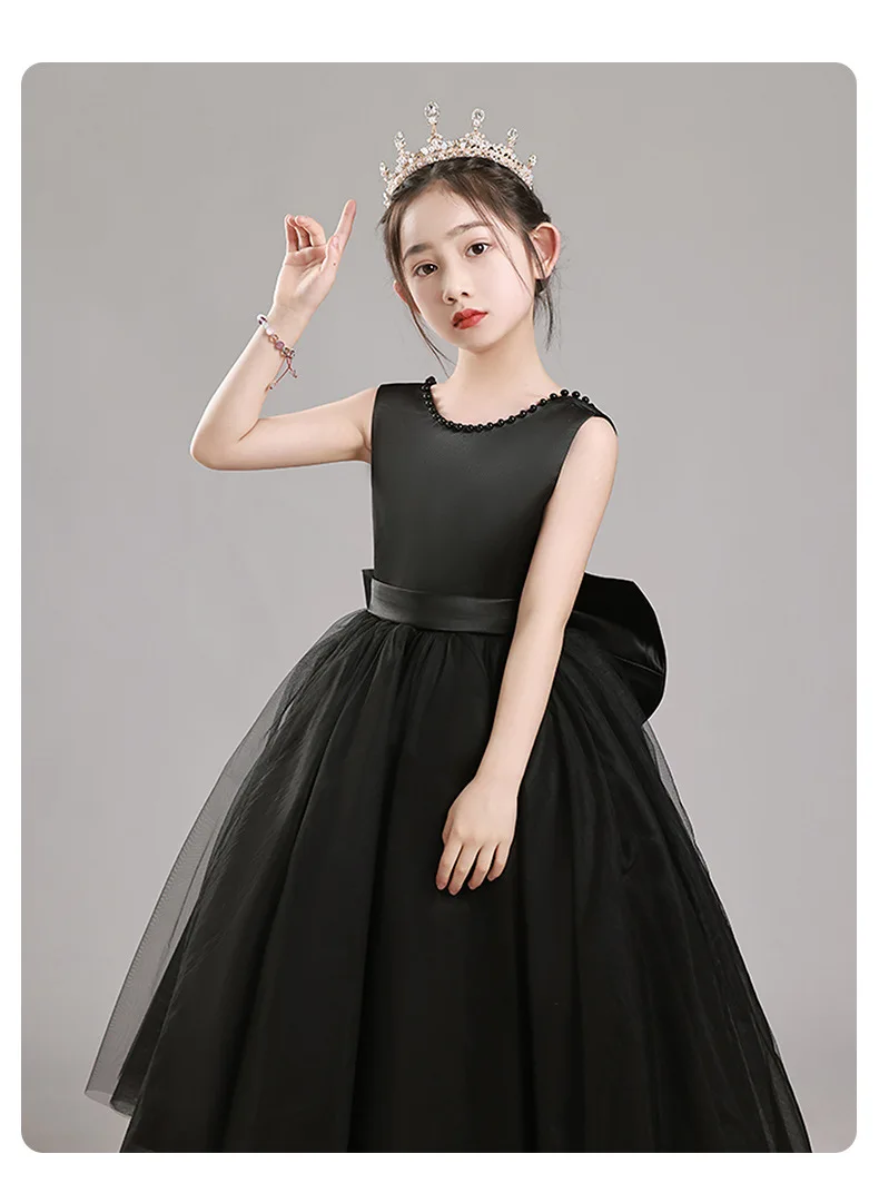 Girls' Premium Princess Dress with Oversized Bow – Full Tulle Flower Girl & Recital Gown for Piano Performances