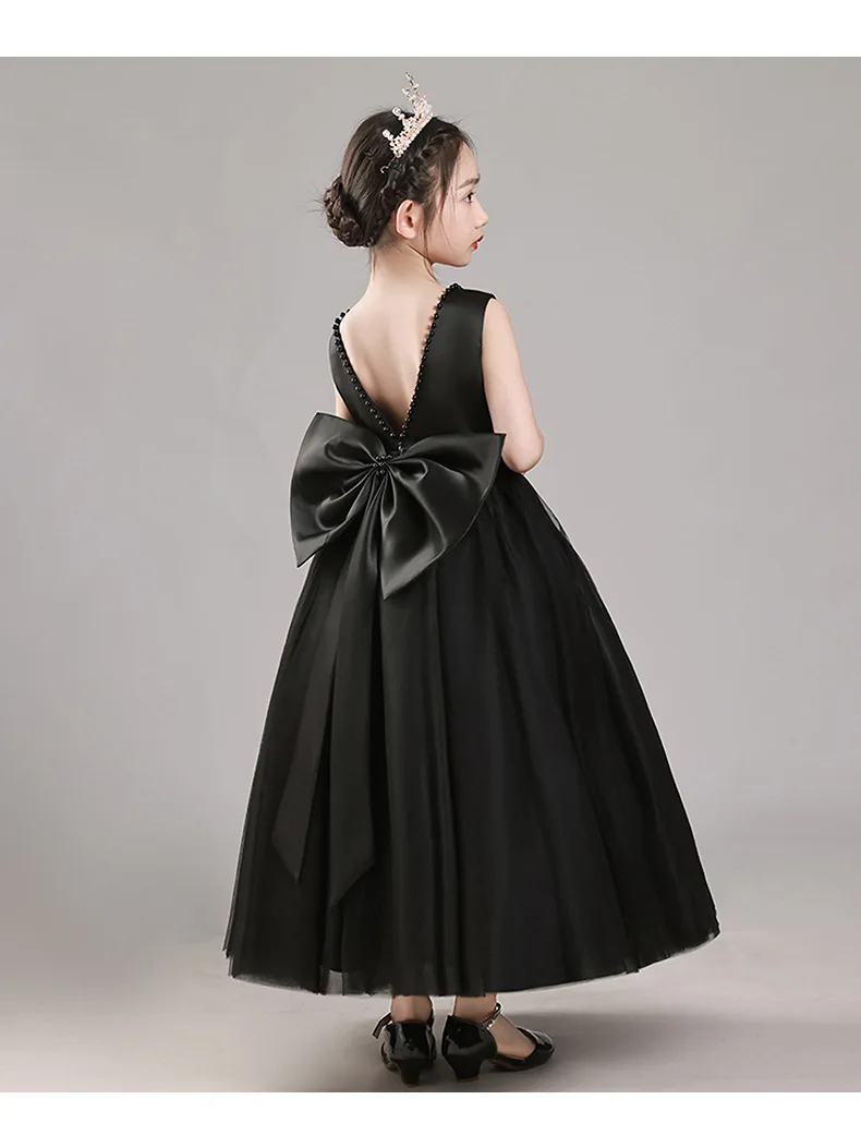 Girls' Premium Princess Dress with Oversized Bow – Full Tulle Flower Girl & Recital Gown for Piano Performances