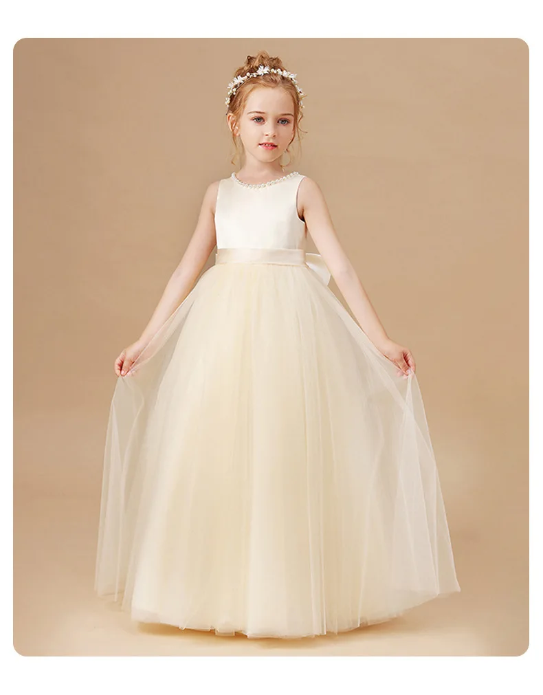 Girls' Premium Princess Dress with Oversized Bow – Full Tulle Flower Girl & Recital Gown for Piano Performances