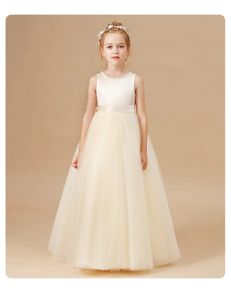 Girls' Premium Princess Dress with Oversized Bow – Full Tulle Flower Girl & Recital Gown for Piano Performances