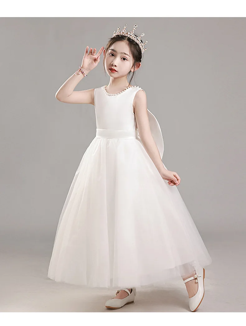Girls' Premium Princess Dress with Oversized Bow – Full Tulle Flower Girl & Recital Gown for Piano Performances