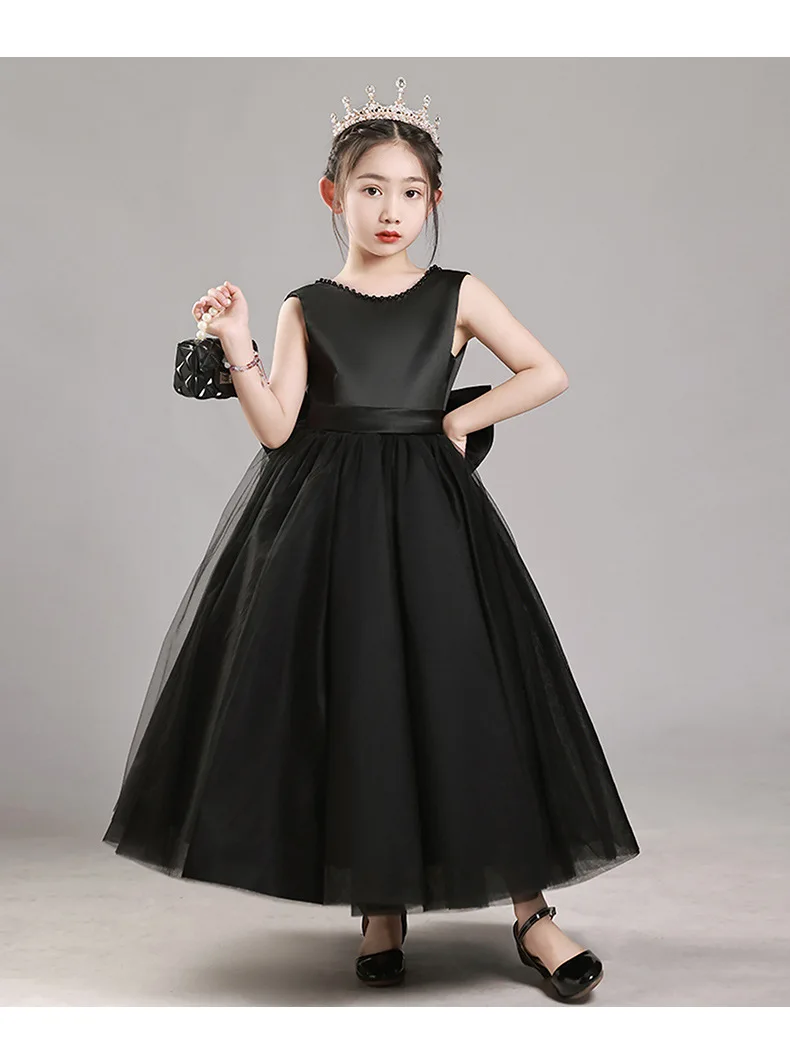 Girls' Premium Princess Dress with Oversized Bow – Full Tulle Flower Girl & Recital Gown for Piano Performances