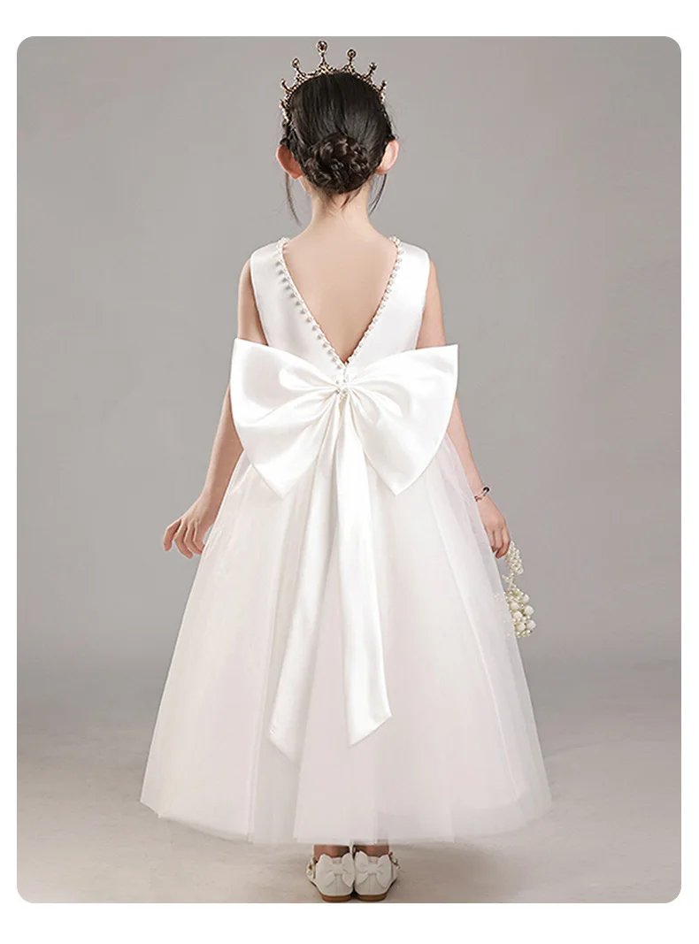 Girls' Premium Princess Dress with Oversized Bow – Full Tulle Flower Girl & Recital Gown for Piano Performances