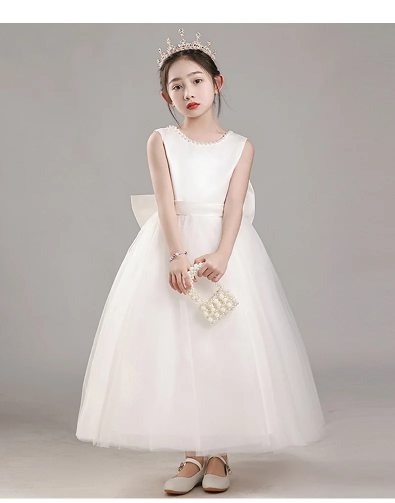 Girls' Premium Princess Dress with Oversized Bow – Full Tulle Flower Girl & Recital Gown for Piano Performances