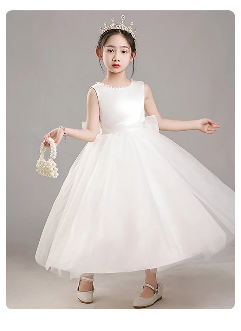 Girls' Premium Princess Dress with Oversized Bow – Full Tulle Flower Girl & Recital Gown for Piano Performances