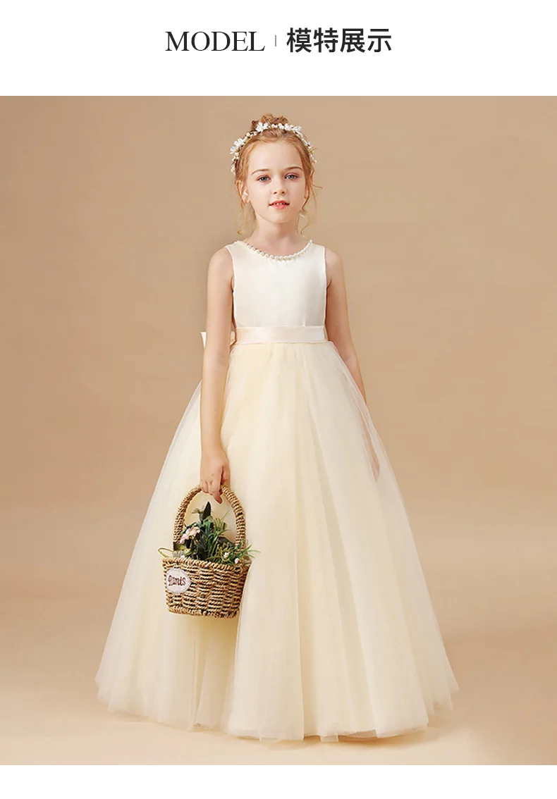 Girls' Premium Princess Dress with Oversized Bow – Full Tulle Flower Girl & Recital Gown for Piano Performances