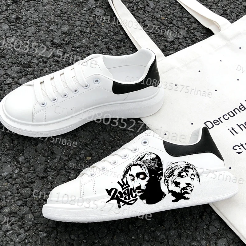 New Tupac Adult Shoes Man Woman Cool 2Pac Print Lightweight Sports Shoes Simple Lace Up White Selection Casual Shoes Gift