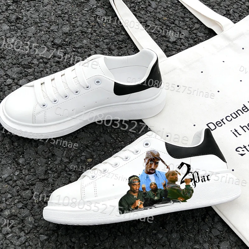 New Tupac Adult Shoes Man Woman Cool 2Pac Print Lightweight Sports Shoes Simple Lace Up White Selection Casual Shoes Gift