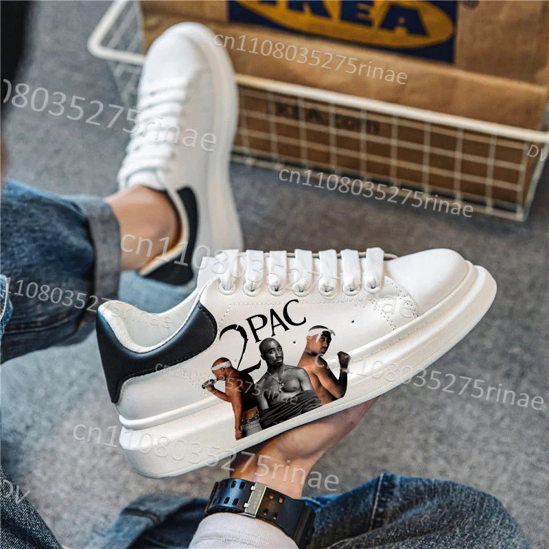 New Tupac Adult Shoes Man Woman Cool 2Pac Print Lightweight Sports Shoes Simple Lace Up White Selection Casual Shoes Gift
