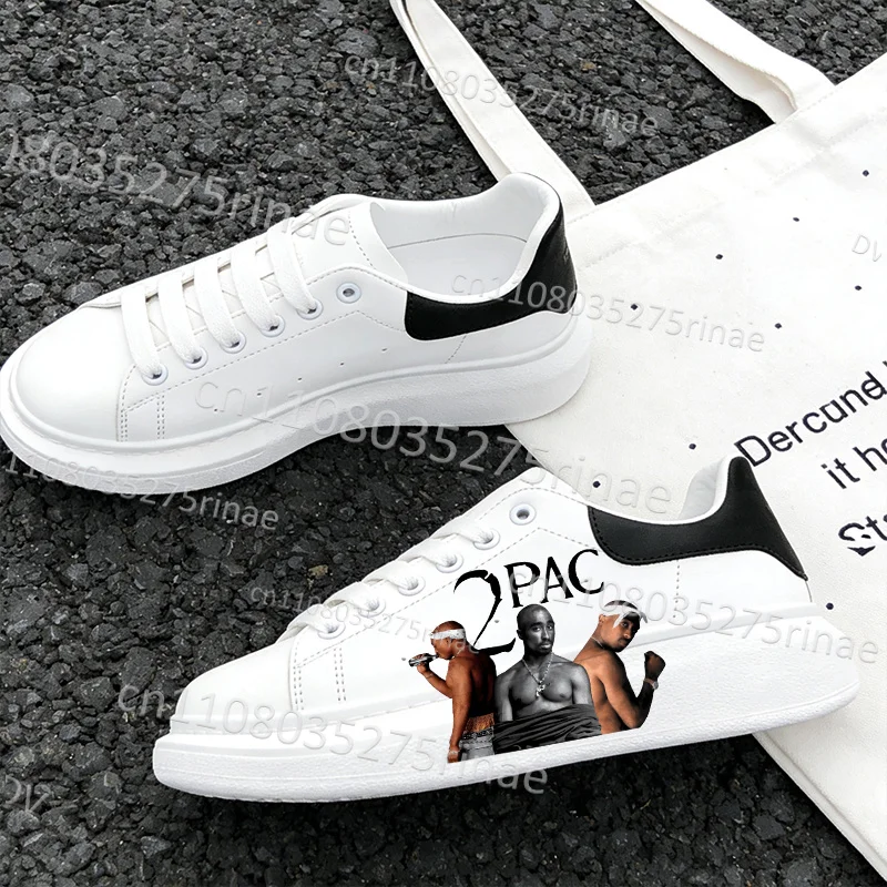 New Tupac Adult Shoes Man Woman Cool 2Pac Print Lightweight Sports Shoes Simple Lace Up White Selection Casual Shoes Gift