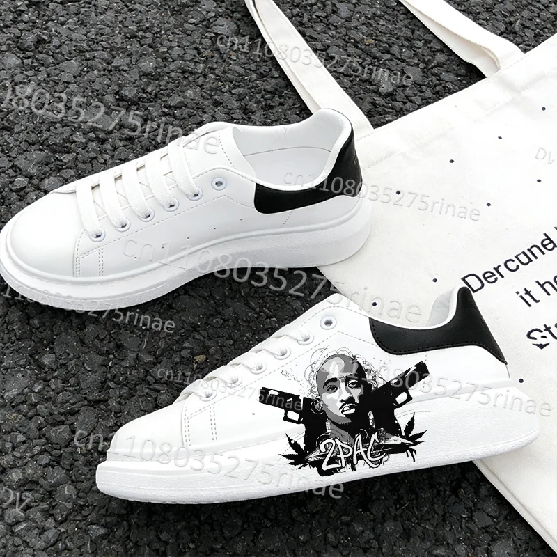 New Tupac Adult Shoes Man Woman Cool 2Pac Print Lightweight Sports Shoes Simple Lace Up White Selection Casual Shoes Gift