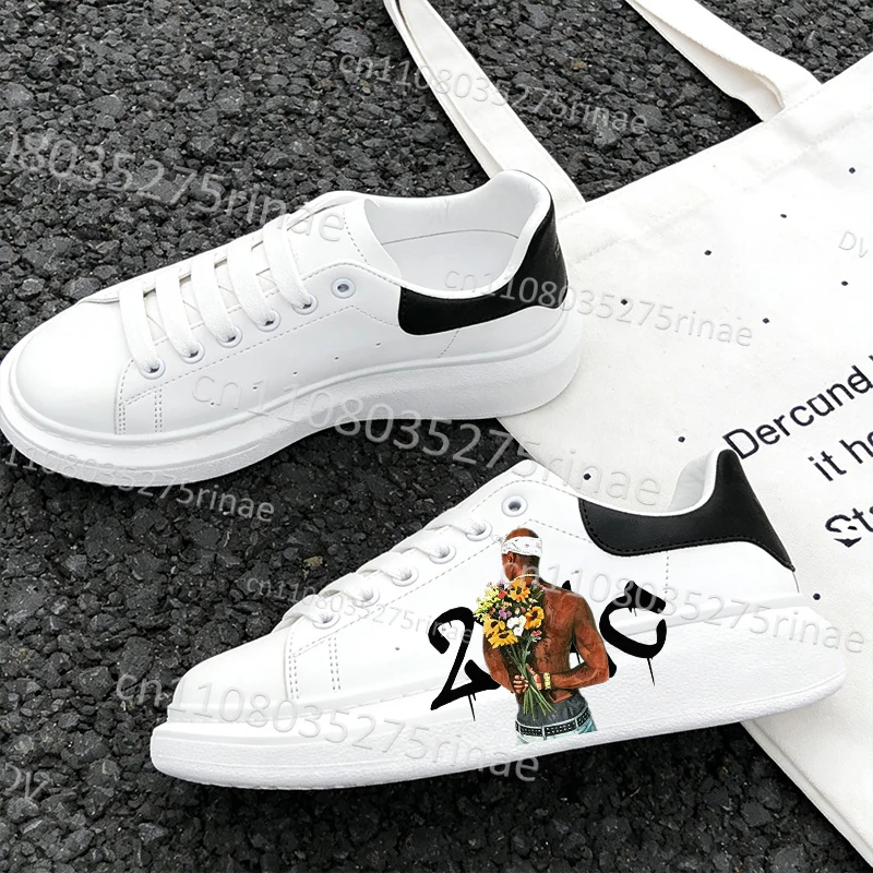 New Tupac Adult Shoes Man Woman Cool 2Pac Print Lightweight Sports Shoes Simple Lace Up White Selection Casual Shoes Gift