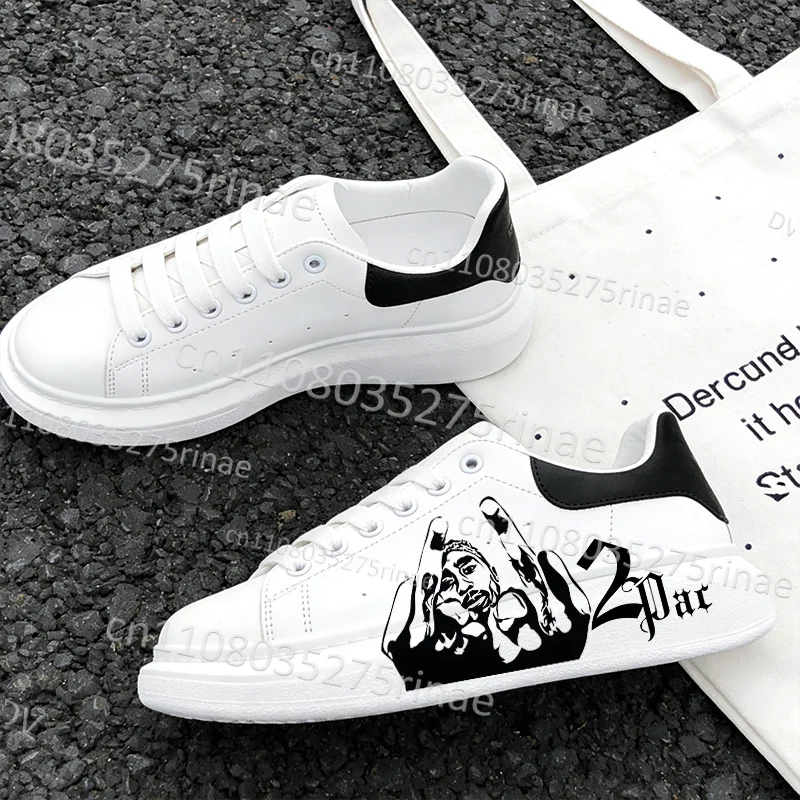 New Tupac Adult Shoes Man Woman Cool 2Pac Print Lightweight Sports Shoes Simple Lace Up White Selection Casual Shoes Gift
