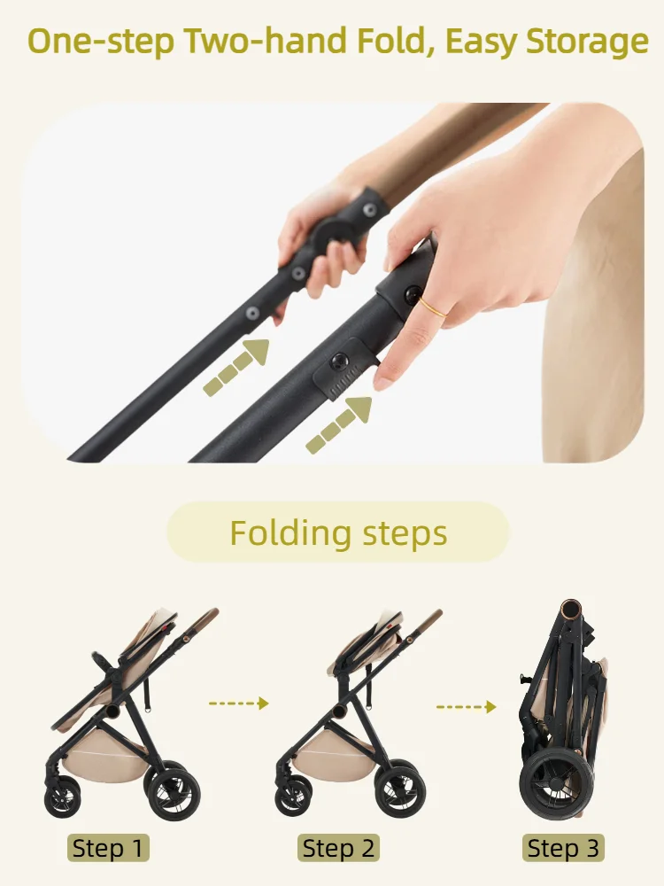 High Landscape Baby Stroller 2-in-1 Convertible Pram Infant Carriage Shock Absorbing Wheels Adjustable Handle Sturdy Durable
