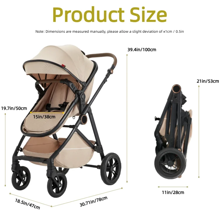 High Landscape Baby Stroller 2-in-1 Convertible Pram Infant Carriage Shock Absorbing Wheels Adjustable Handle Sturdy Durable
