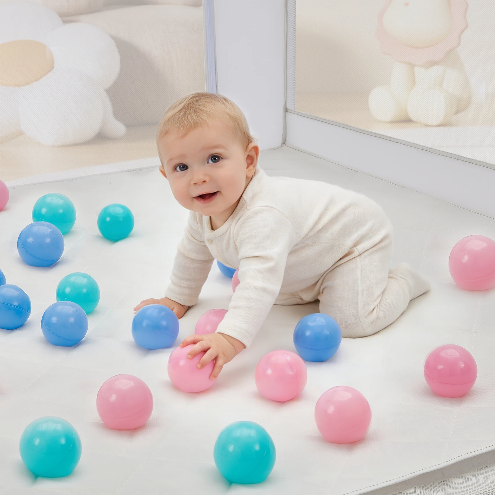 Gray Baby Playpen for Infants & Toddlers, Indoor & Outdoor Kids Activity Center Play Yard, Skin-Friendly Cushioned Play Fence with Soft Breathable Mesh, Anti-Bump Safe Play Pen, Portable Indoor/Outdoor Playpen, The Best Gift for a Baby.
