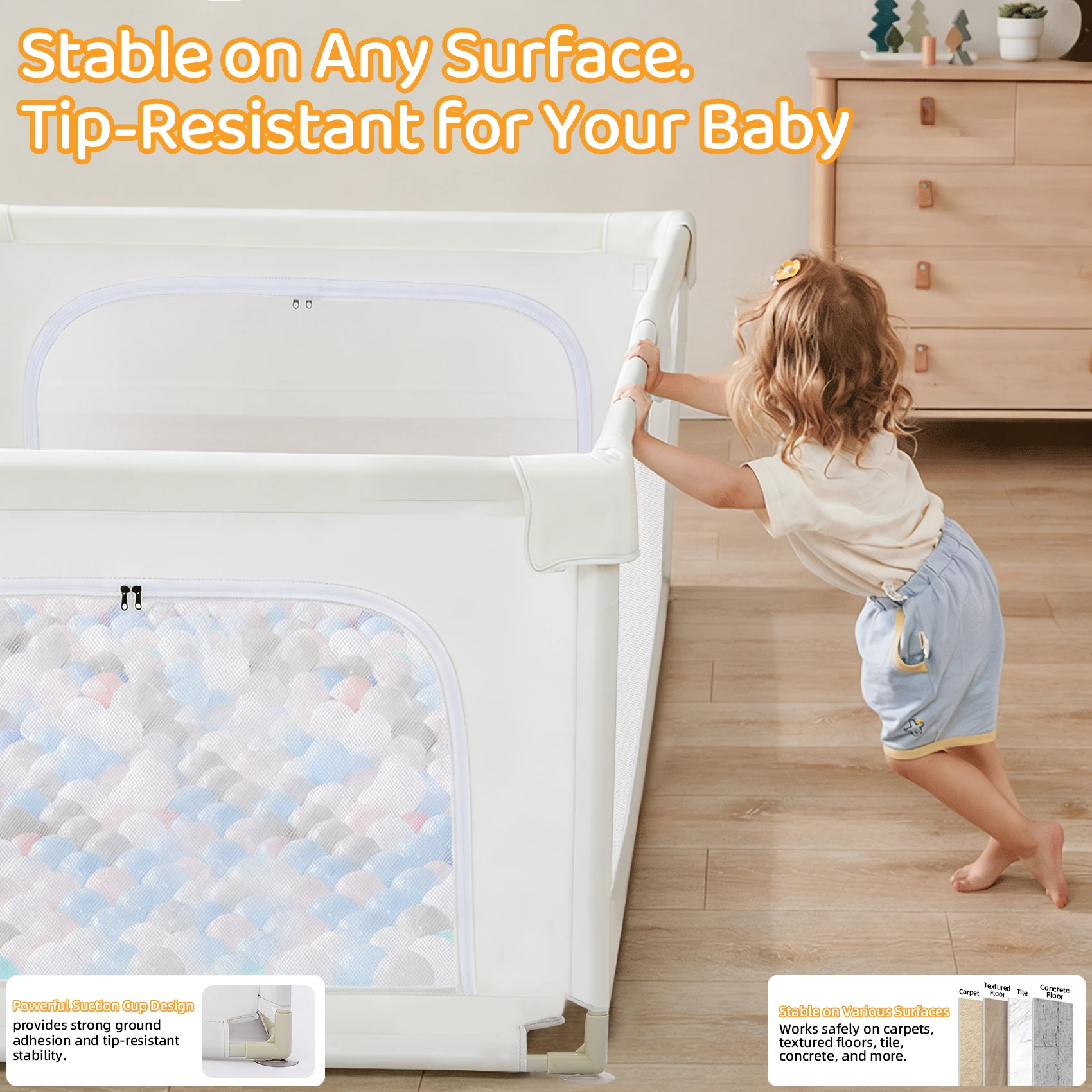 Gray Baby Playpen for Infants & Toddlers, Indoor & Outdoor Kids Activity Center Play Yard, Skin-Friendly Cushioned Play Fence with Soft Breathable Mesh, Anti-Bump Safe Play Pen, Portable Indoor/Outdoor Playpen, The Best Gift for a Baby.