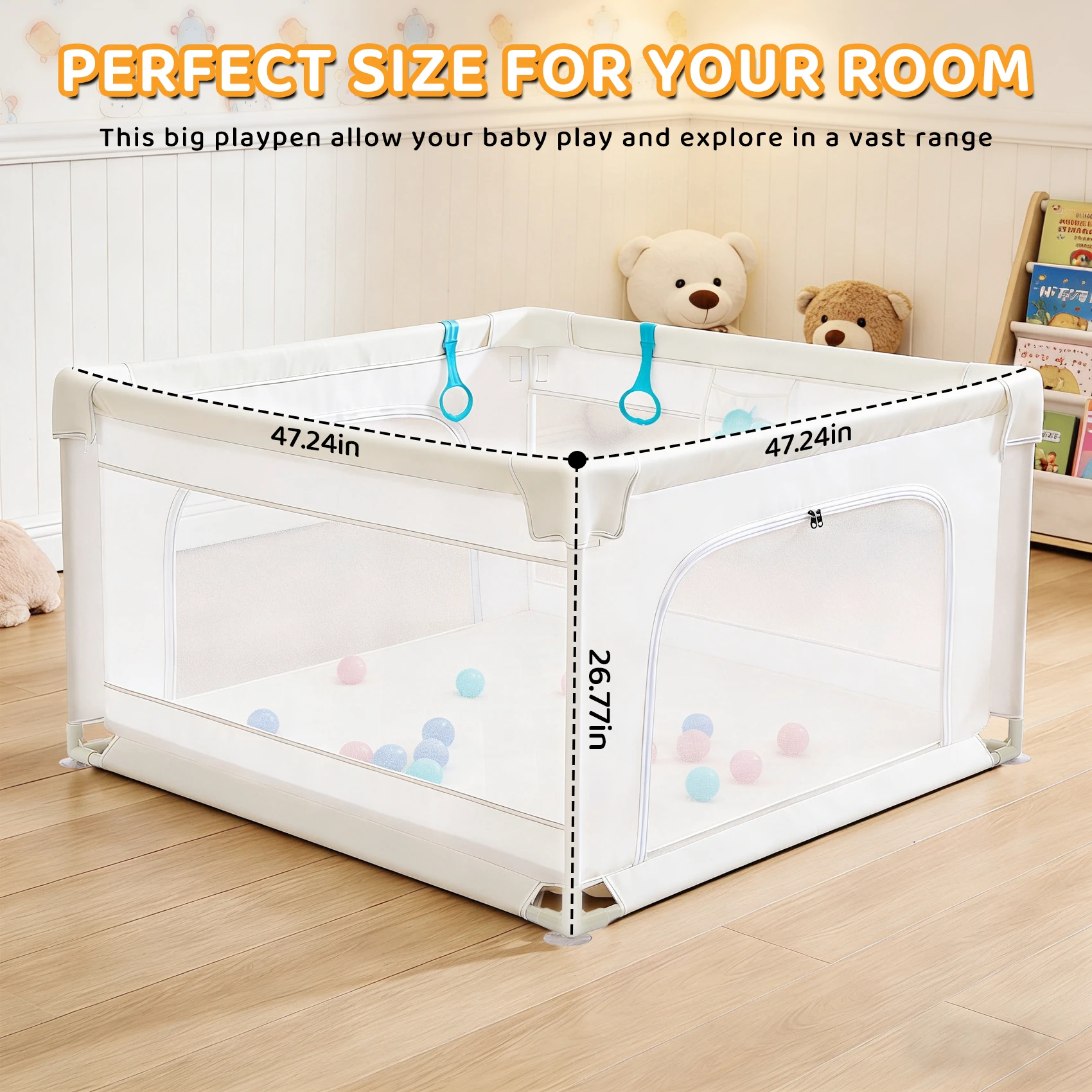 Gray Baby Playpen for Infants & Toddlers, Indoor & Outdoor Kids Activity Center Play Yard, Skin-Friendly Cushioned Play Fence with Soft Breathable Mesh, Anti-Bump Safe Play Pen, Portable Indoor/Outdoor Playpen, The Best Gift for a Baby.
