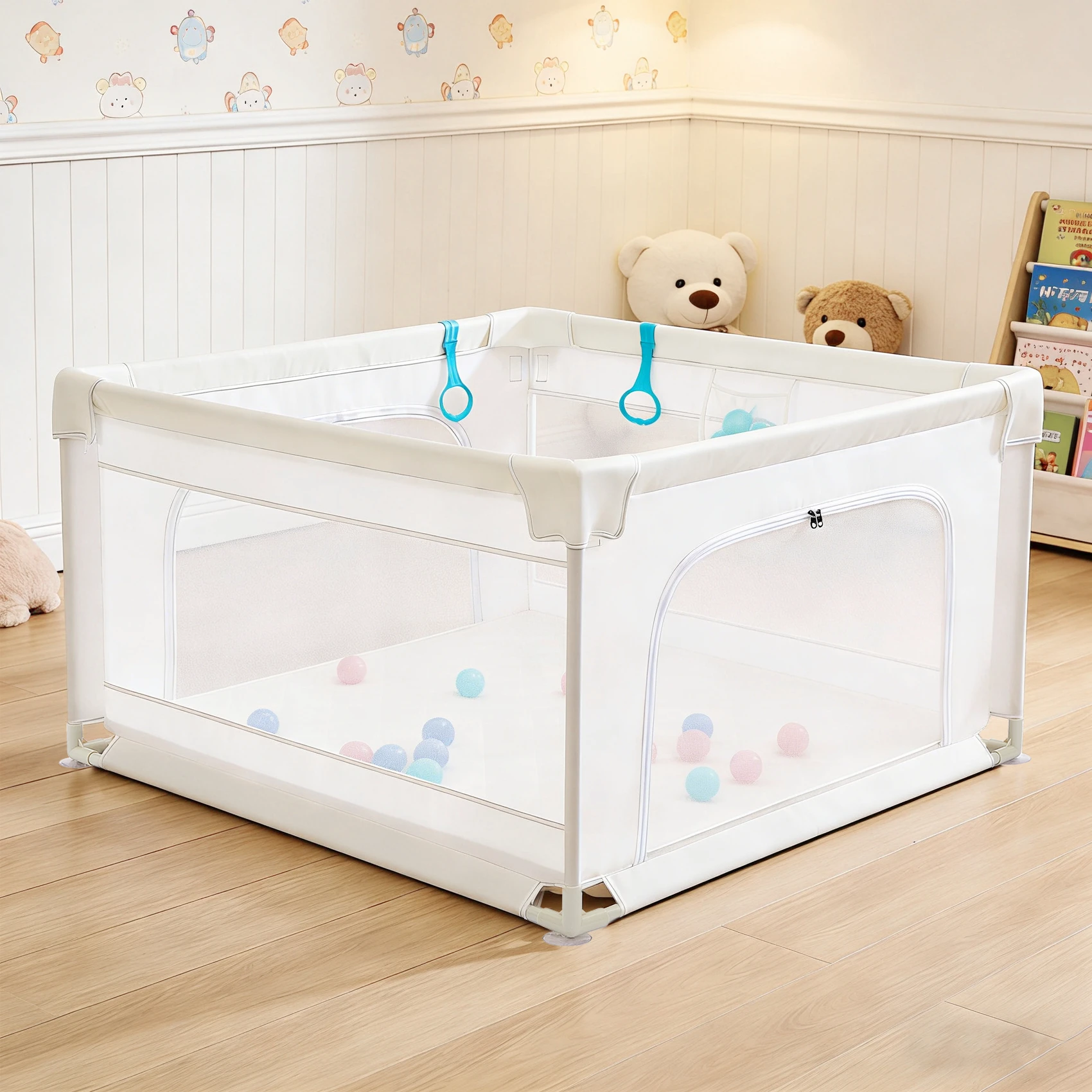Gray Baby Playpen for Infants & Toddlers, Indoor & Outdoor Kids Activity Center Play Yard, Skin-Friendly Cushioned Play Fence with Soft Breathable Mesh, Anti-Bump Safe Play Pen, Portable Indoor/Outdoor Playpen, The Best Gift for a Baby.