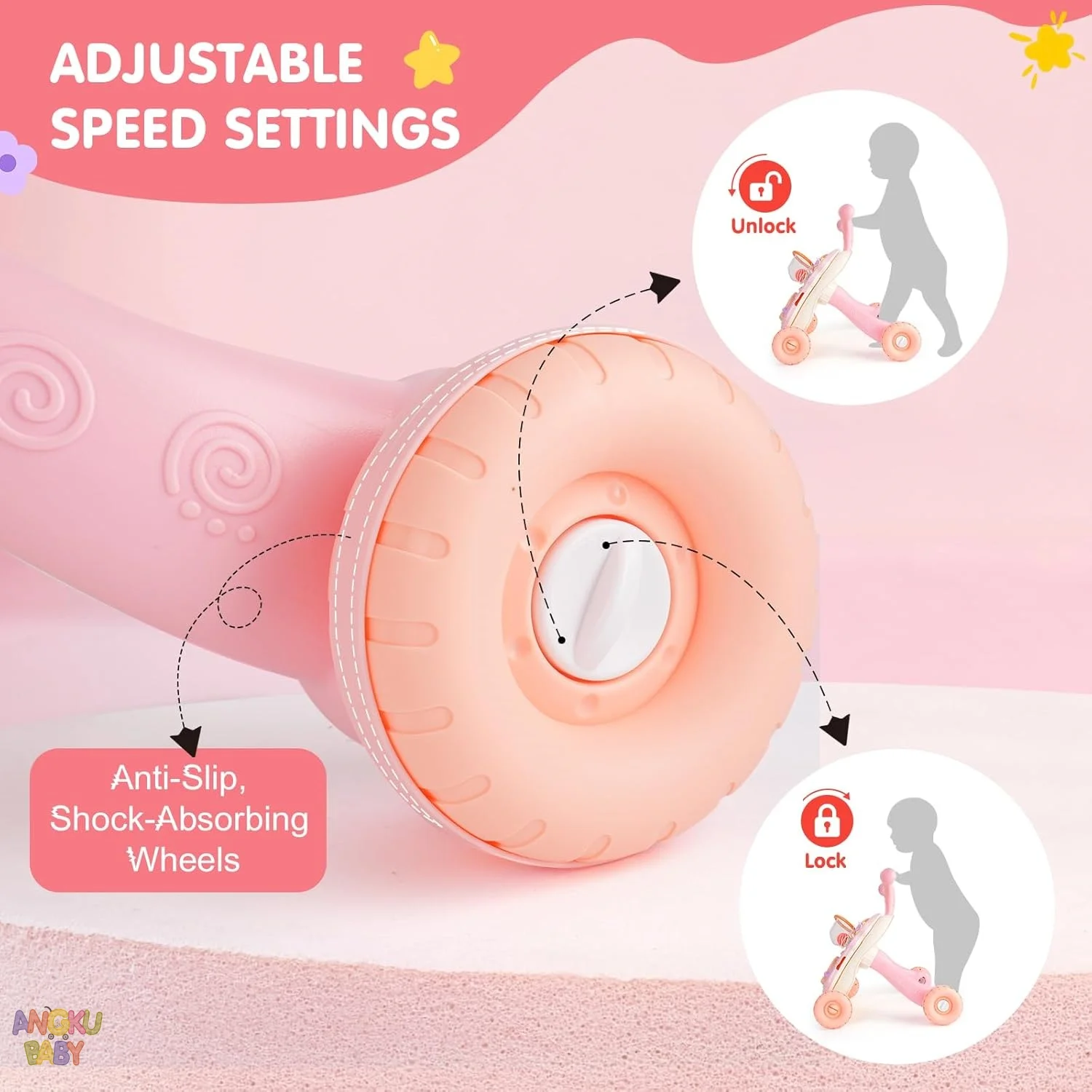 3 in 1 Baby Walker with Music Panel Adjustable Height Push Walker for Babies Multifunctional Children's Walker for Infants 6-36 Months Cute Elephant Baby Push Toy with Non-Slip Handle & Weighted Water Tank Design