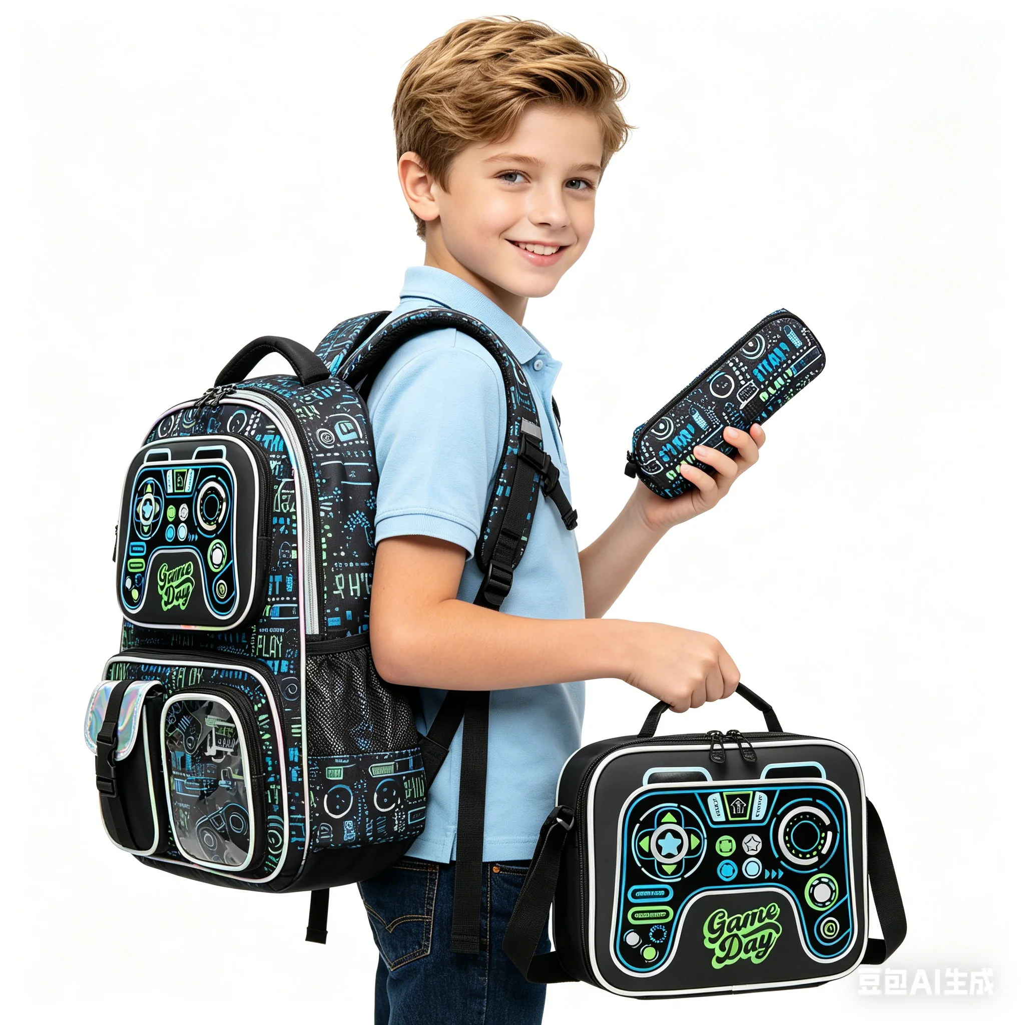 Boys Backpack Set with Lunch Box, School Travel Bookbag for Preschool & Elementary Kids Ages 8-10