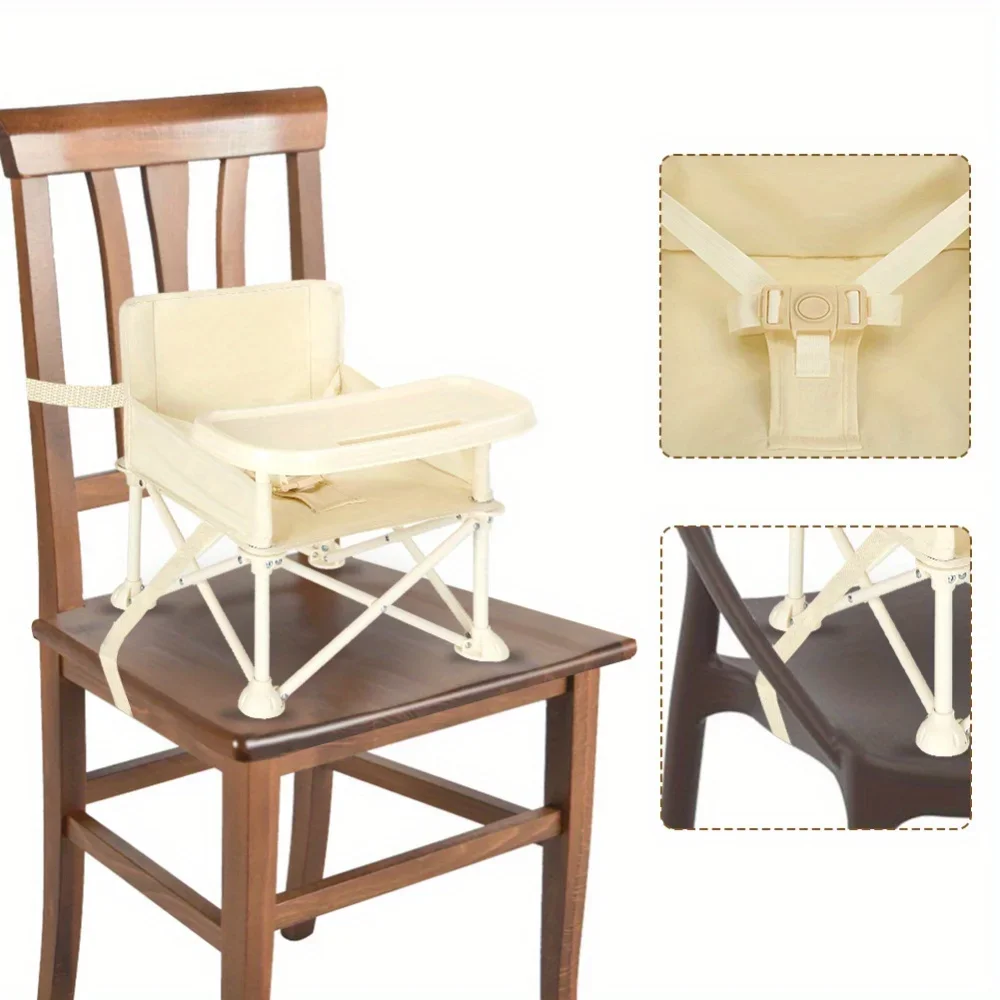 Folding Baby High Chair Portable Toddler Feeding Chair with Removable Tray & Safety Harness, Lightweight Compact Travel High Chair for Indoor Outdoor Use