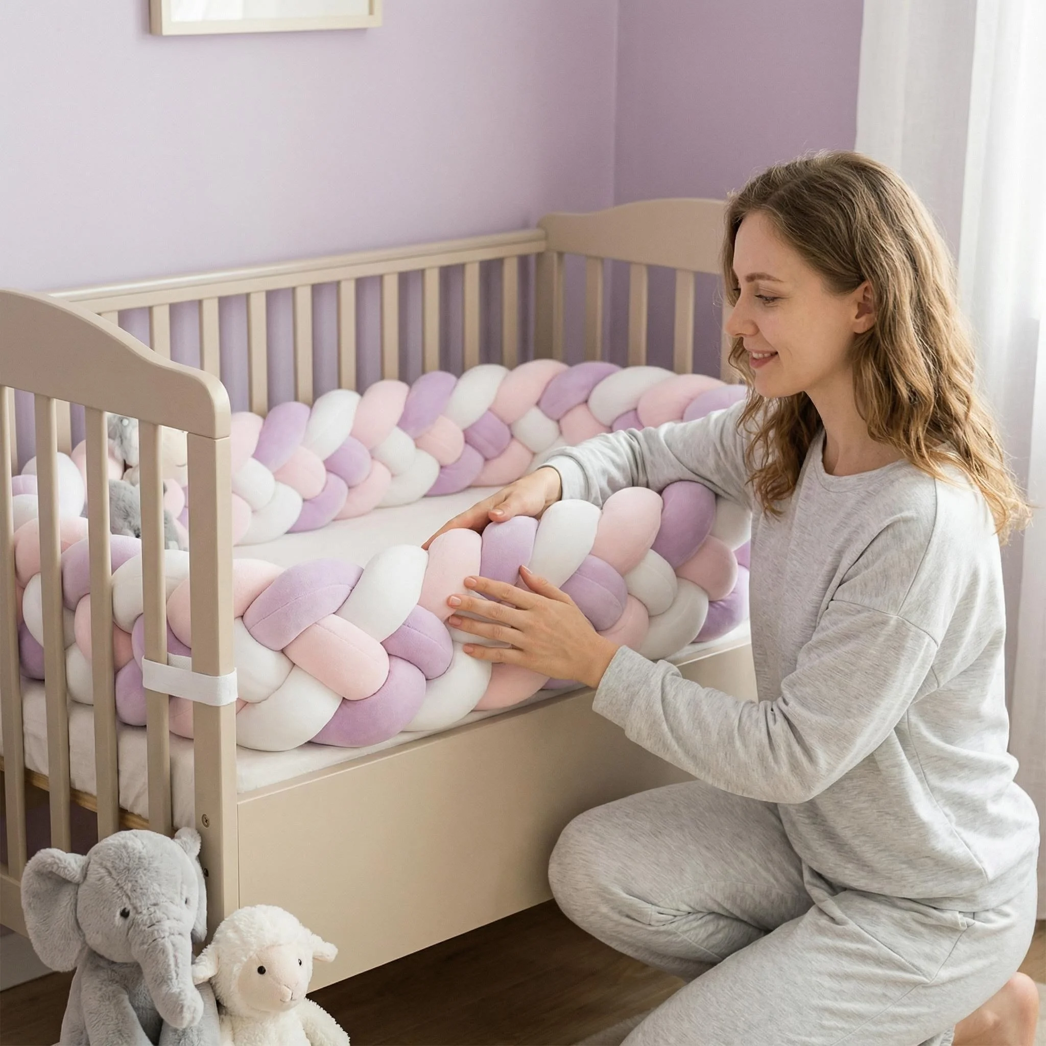 200cm Braided Baby Crib Bumper Pad Soft Breathable Toddler Bed Rail Protector Nursery Decor Newborn Baby Shower Gifts