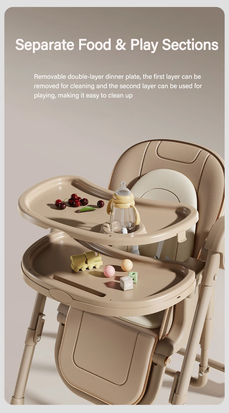 2-in-1 Baby High Chair Baby Feeding Chair Swing Mode Adjustable Double Tray Sturdy Foldable Baby High Chair Baby Feeding Chair