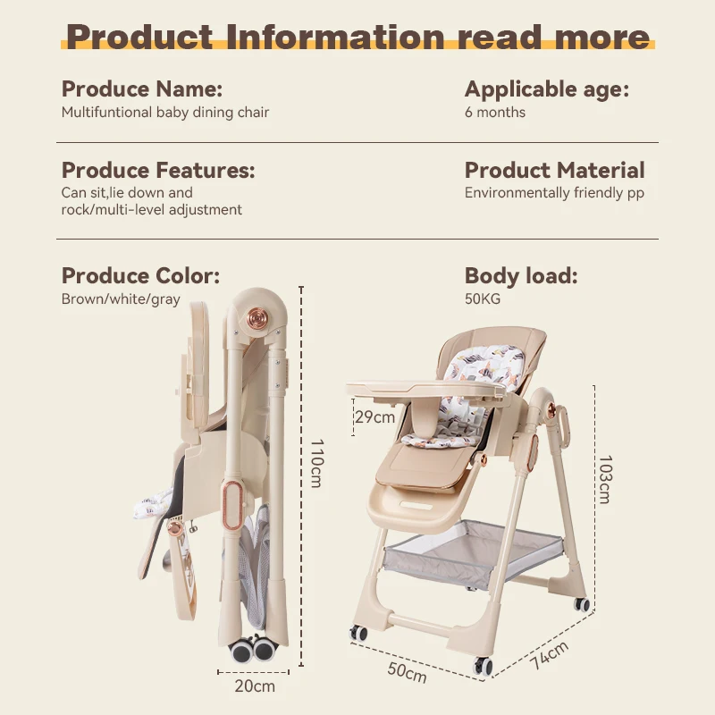 Multi-Functional Baby High Chair with Adjustable Eating Tray, Convertible Infant Feeding Booster Seat, Pyramid Stable Frame with Omnidirectional Brake Wheels, Breathable Padded Cushion for Toddlers