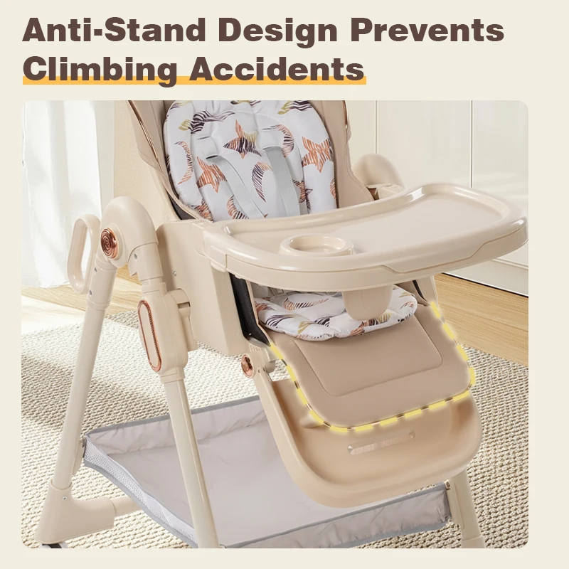 Multi-Functional Baby High Chair with Adjustable Eating Tray, Convertible Infant Feeding Booster Seat, Pyramid Stable Frame with Omnidirectional Brake Wheels, Breathable Padded Cushion for Toddlers