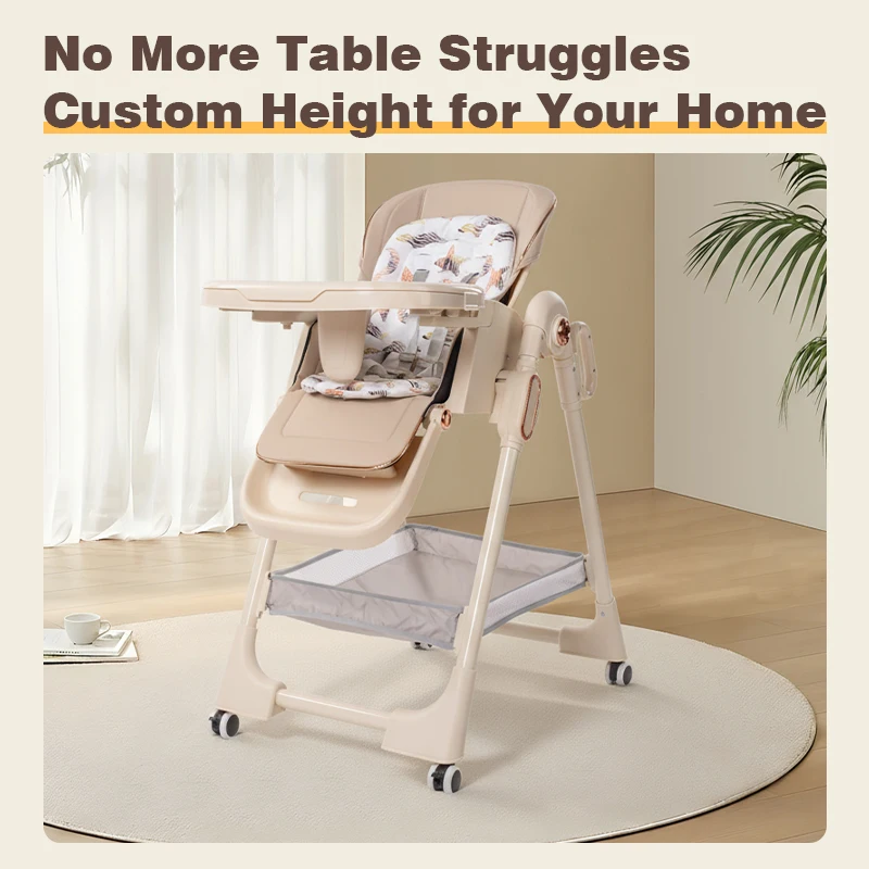 Multi-Functional Baby High Chair with Adjustable Eating Tray, Convertible Infant Feeding Booster Seat, Pyramid Stable Frame with Omnidirectional Brake Wheels, Breathable Padded Cushion for Toddlers