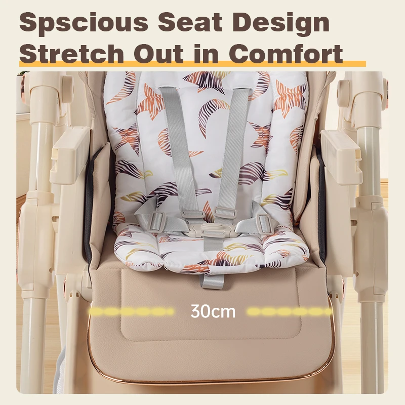 Multi-Functional Baby High Chair with Adjustable Eating Tray, Convertible Infant Feeding Booster Seat, Pyramid Stable Frame with Omnidirectional Brake Wheels, Breathable Padded Cushion for Toddlers