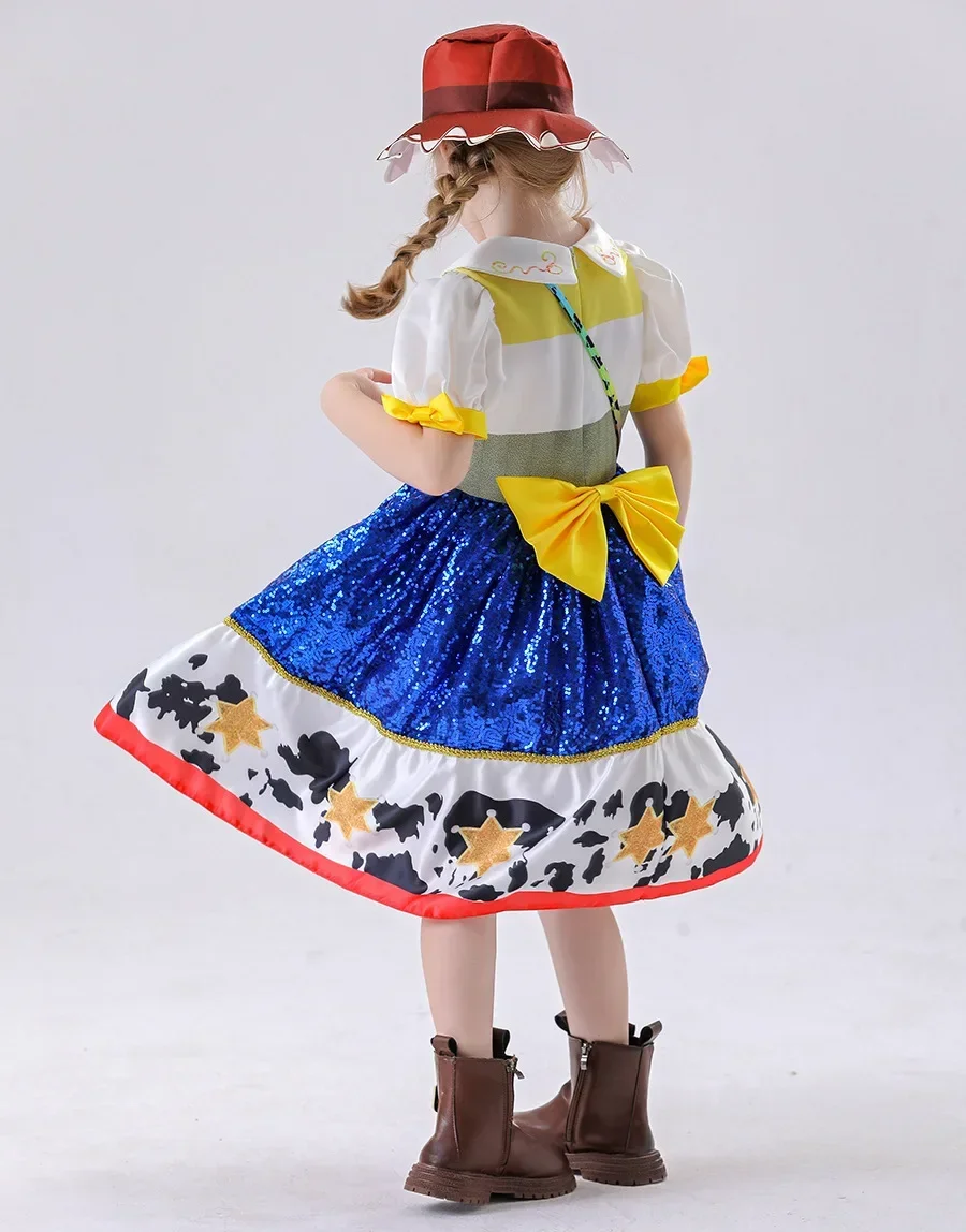 Kids Girls Cosplay Costume for Western Cowgirl Dress for Halloween Birthday Theme Party Outfit Cowboy Hat Scarf Sets