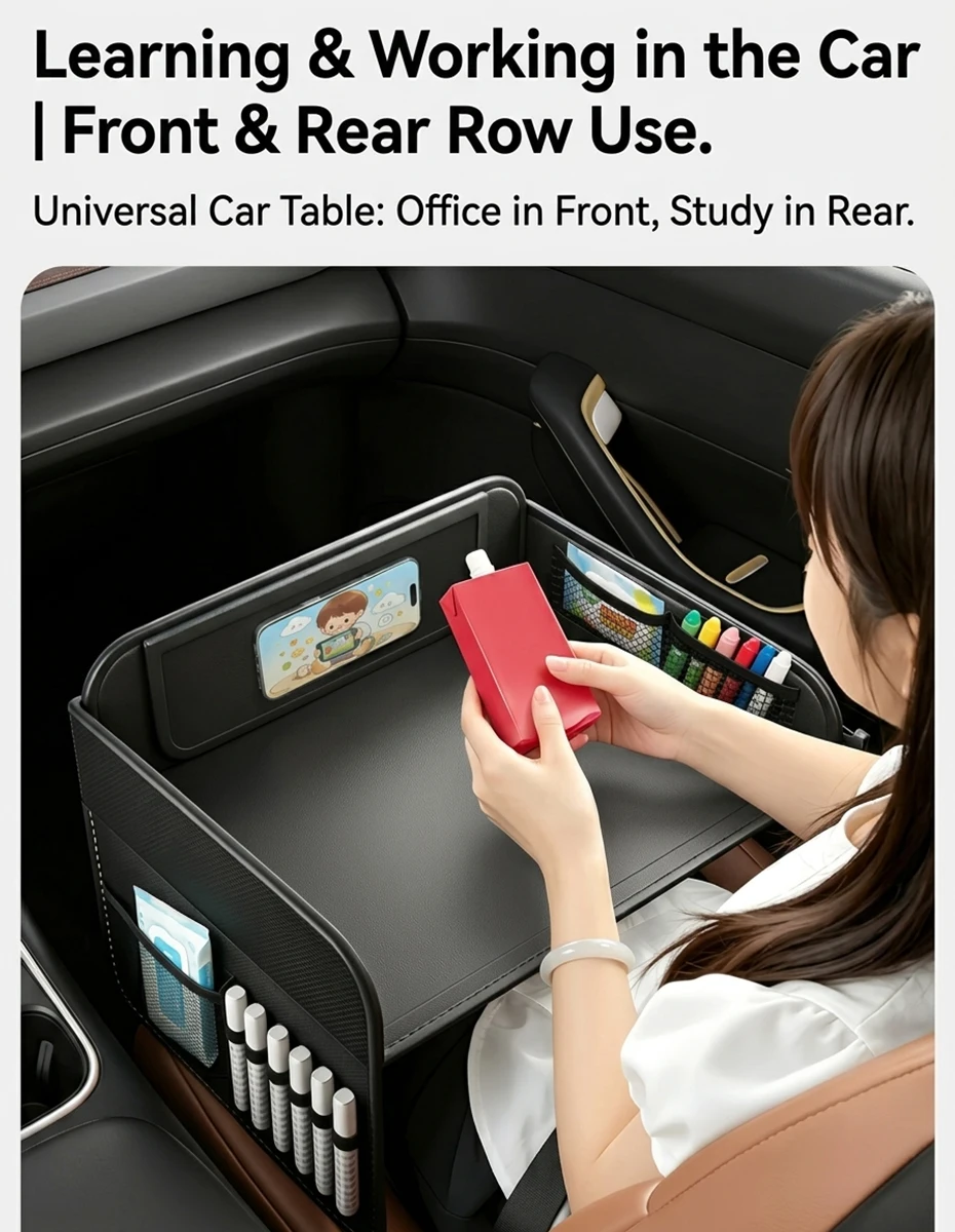 Foldable Car Table For Kids PU Leather Rear Seat Laptop Desk Ipad Table Non Slip Legs Kids Travel Dining Trays Accessories
