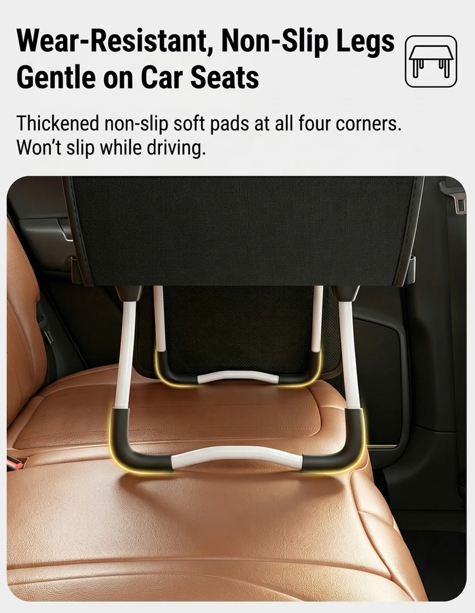 Foldable Car Table For Kids PU Leather Rear Seat Laptop Desk Ipad Table Non Slip Legs Kids Travel Dining Trays Accessories