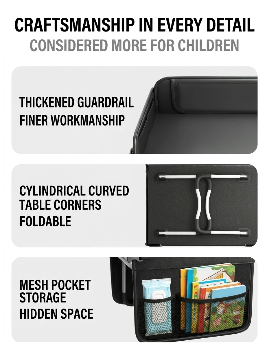 Foldable Car Table For Kids PU Leather Rear Seat Laptop Desk Ipad Table Non Slip Legs Kids Travel Dining Trays Accessories