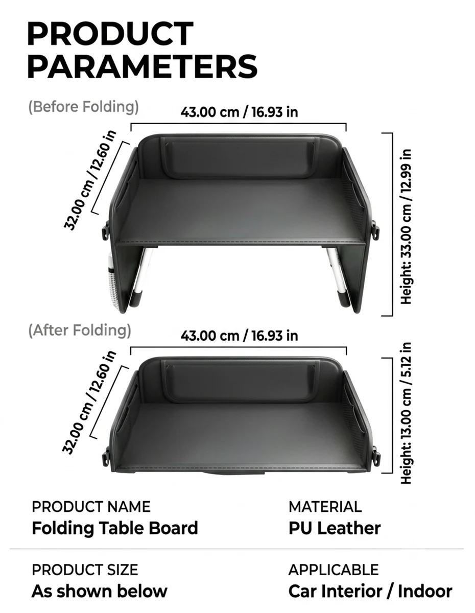 Foldable Car Table For Kids PU Leather Rear Seat Laptop Desk Ipad Table Non Slip Legs Kids Travel Dining Trays Accessories