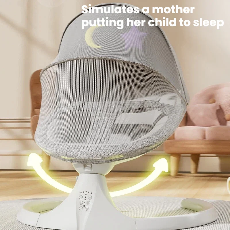 Electric Baby Rocker Swing Chair Intelligent Sleep Pod Bionic Spine Protection Newborn Sooth Recliner with 5 Swing Speeds Bluetooth Music Blackout Canopy Remote Control