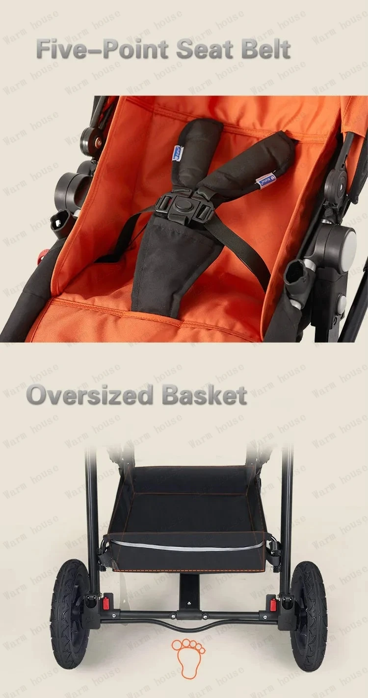 Lightweight Twin Baby Stroller Foldable Double Baby Stroller for Two Children Shock-absorbing Twin Baby Stroller Four Wheel Cart