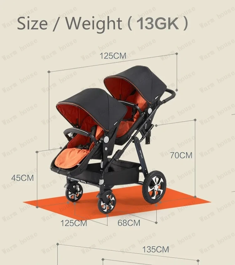 Lightweight Twin Baby Stroller Foldable Double Baby Stroller for Two Children Shock-absorbing Twin Baby Stroller Four Wheel Cart