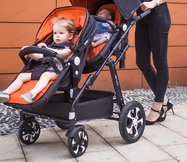 Lightweight Twin Baby Stroller Foldable Double Baby Stroller for Two Children Shock-absorbing Twin Baby Stroller Four Wheel Cart