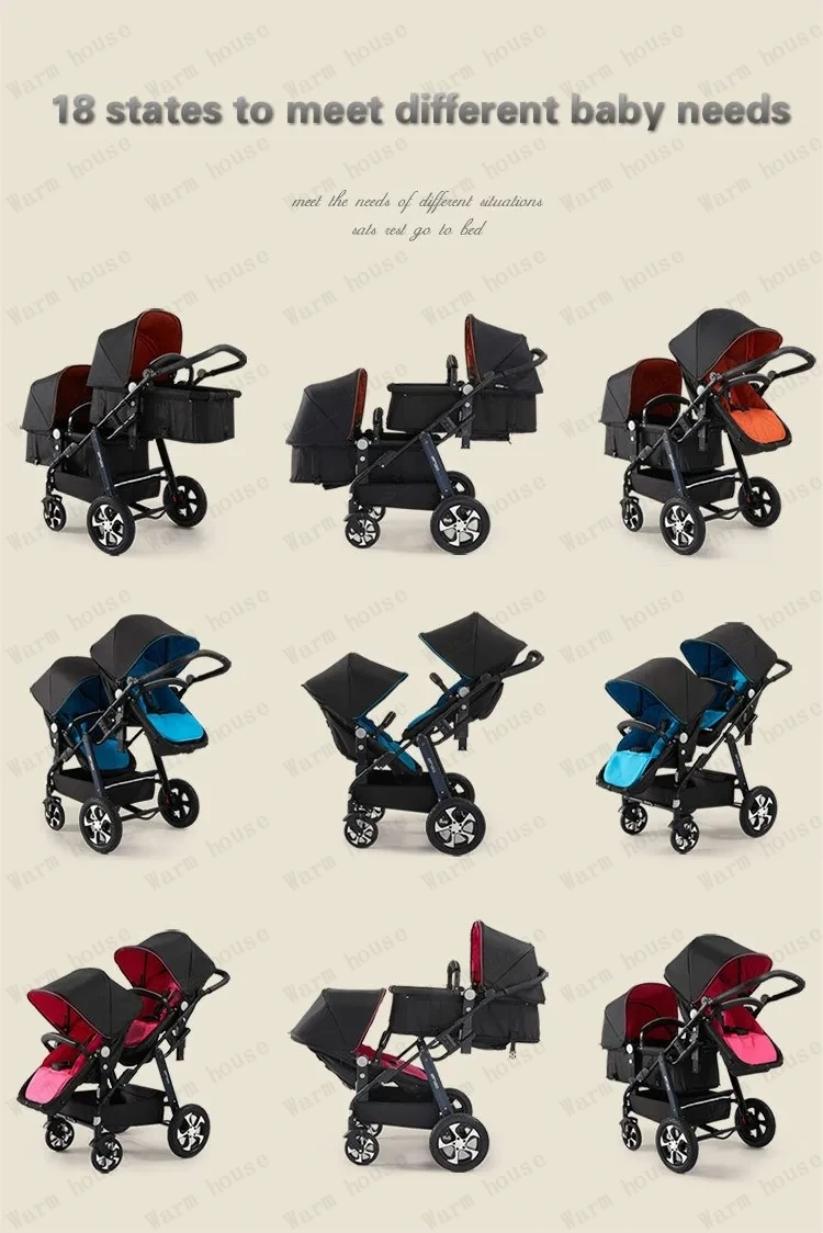 Lightweight Twin Baby Stroller Foldable Double Baby Stroller for Two Children Shock-absorbing Twin Baby Stroller Four Wheel Cart