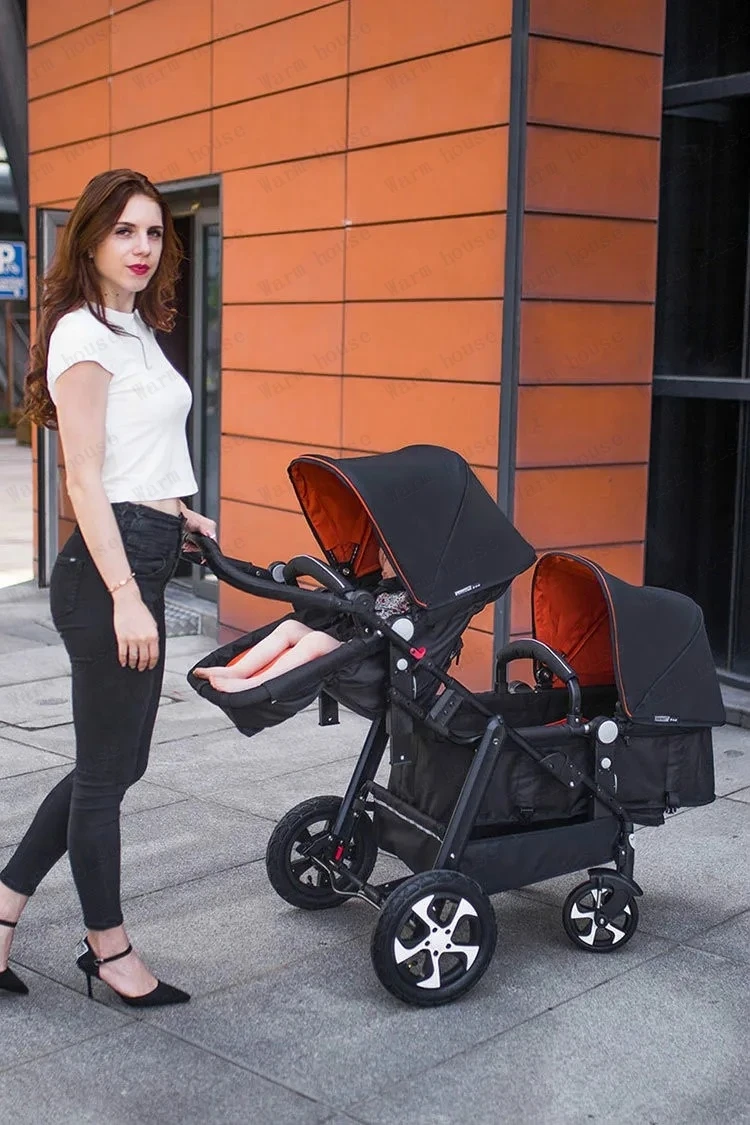 Lightweight Twin Baby Stroller Foldable Double Baby Stroller for Two Children Shock-absorbing Twin Baby Stroller Four Wheel Cart